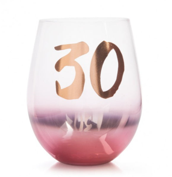 30th Birthday Blush Stemless Glass