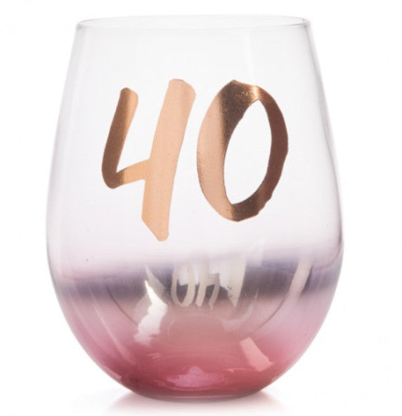 40th Birthday Blush Stemless Glass