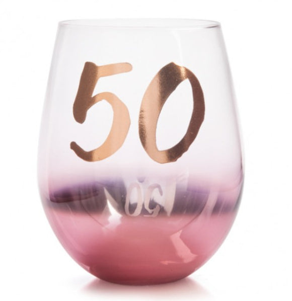 50th Birthday Blush Stemless Glass