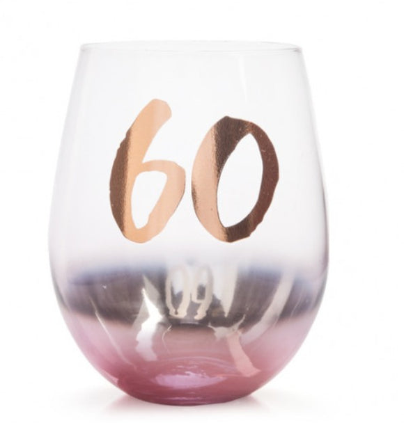 60th Birthday Blush Stemless Glass