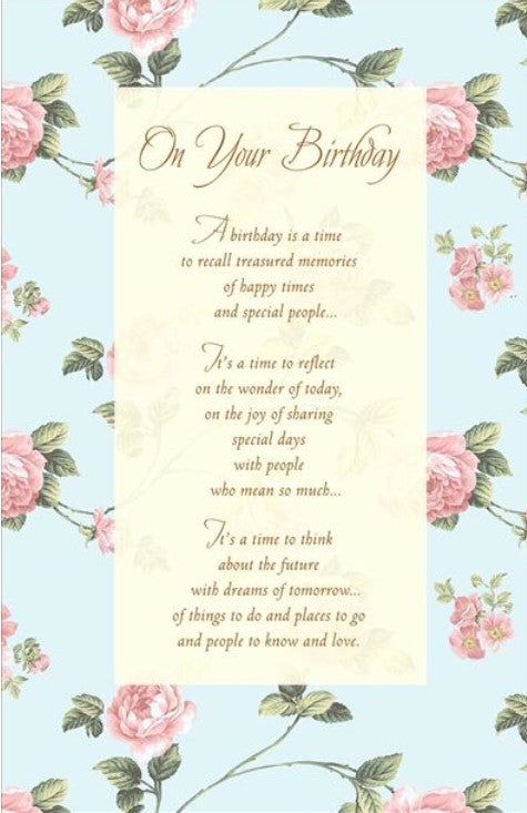 Greeting Card - Birthday - On Your Birthday - Flowers And Poem