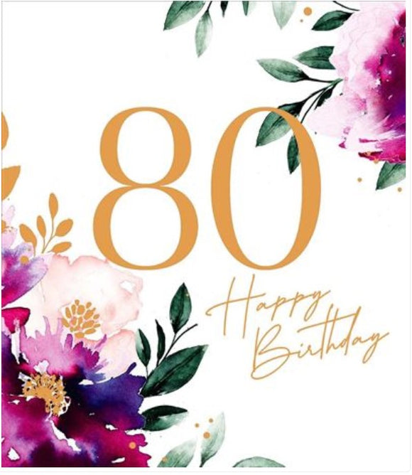 Greeting Card - Birthday - 80th Flowers