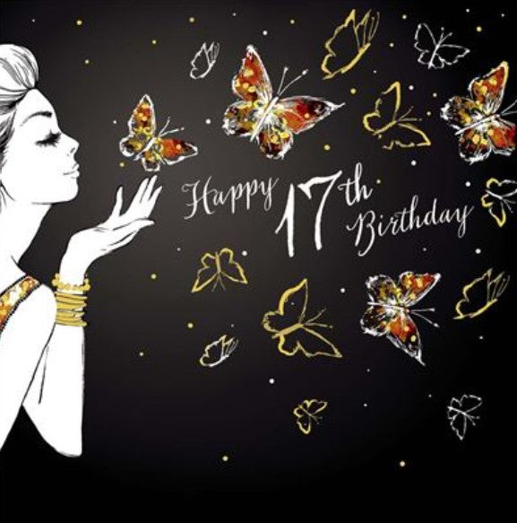 Greeting Card - Birthday - 17th Lady with Butterflies