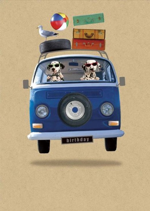 Greeting Card - Birthday - Dalmations in Campervan