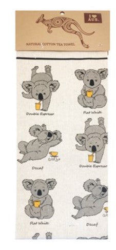 Cotton Tea Towel - Caffeinated Koalas