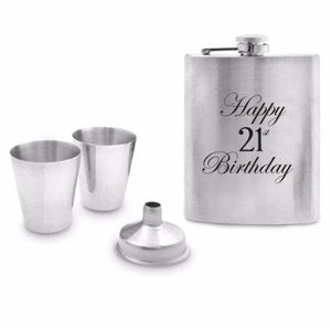 Happy 21st Birthday Hip Flask Boxed Set