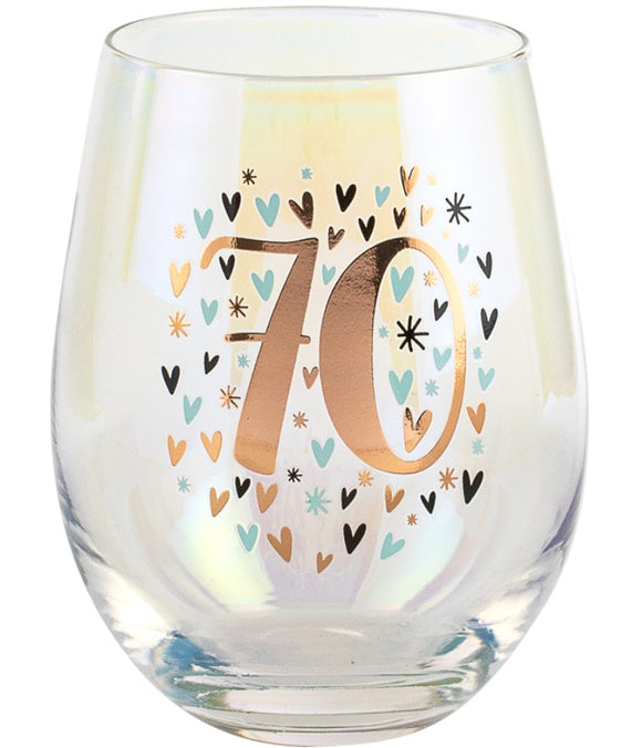 70th Rainbow Pastel Stemless Wine Glass