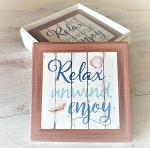 Coasters Relax Unwind Enjoy Set 4