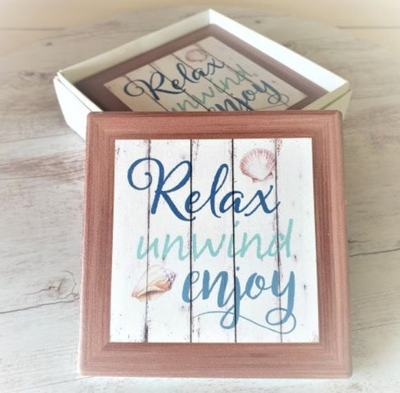 Coasters Relax Unwind Enjoy Set 4