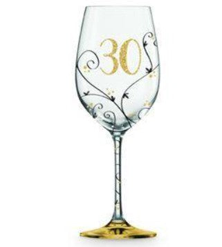 30 Black/Gold Vine Wine Glass