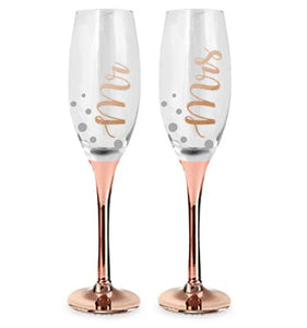 Mr & Mrs Rose Gold Champagne Glasses