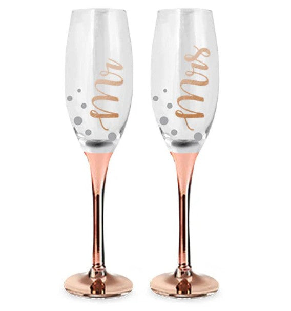 Mr & Mrs Rose Gold Champagne Glasses