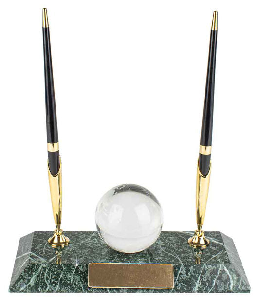 Marble Desk Set with Crystal Globe and 2 Pens