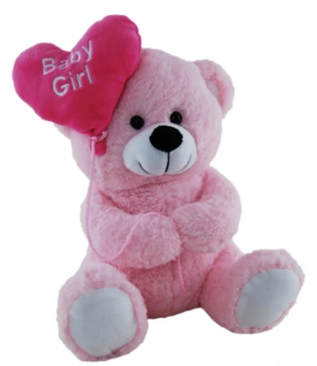 Bear with Balloon - Baby Girl 25cm