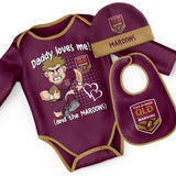 QLD Maroons 3pc Bodysuit Gift Set - 'Daddy Loves Me'